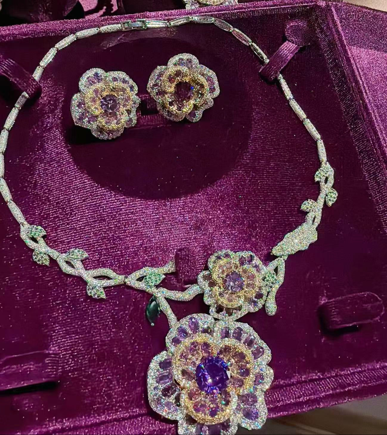 Royal Amethyst Floral Pearl Statement Jewelry Set