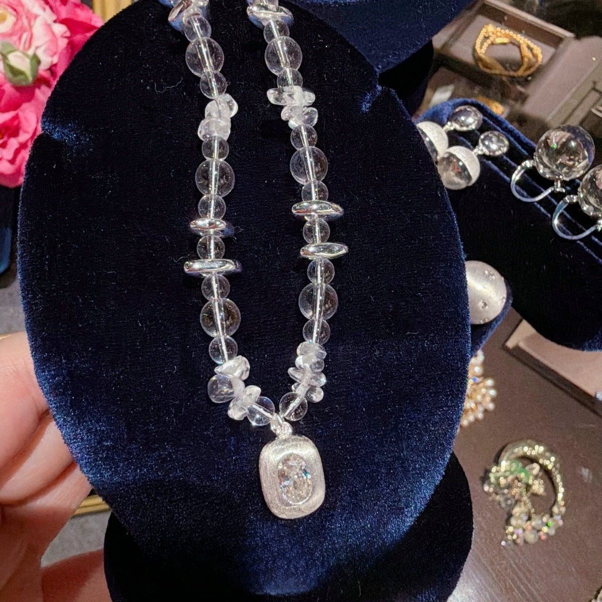 Parisian Garden Chime|Layered Pearl Camellia Charm Necklace