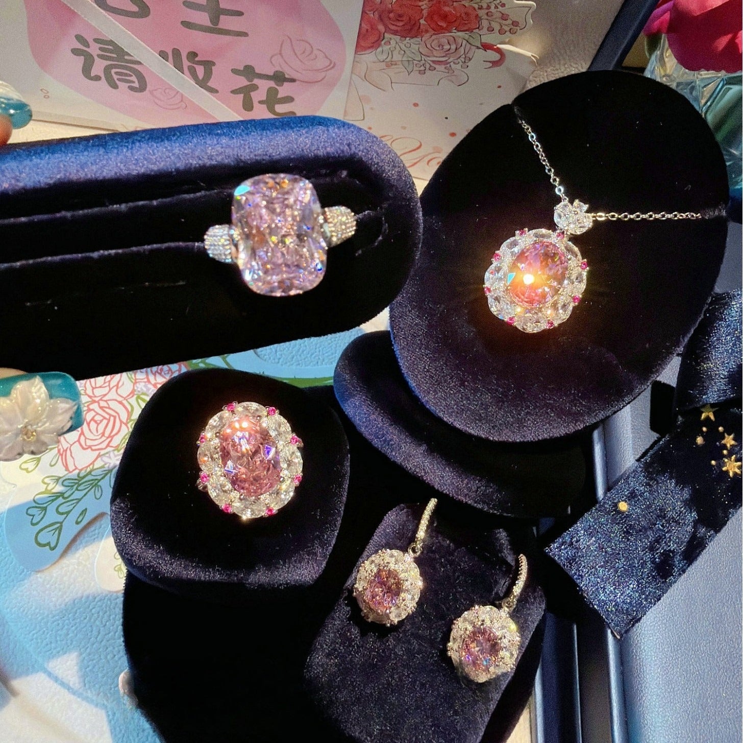 Cherry Blossom Pink Oval Radiance Jewelry Set