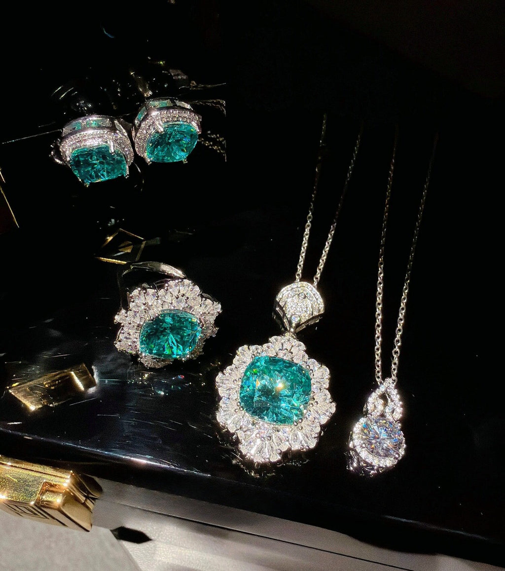 Paraiba Blue-Green Floral Jewelry Set