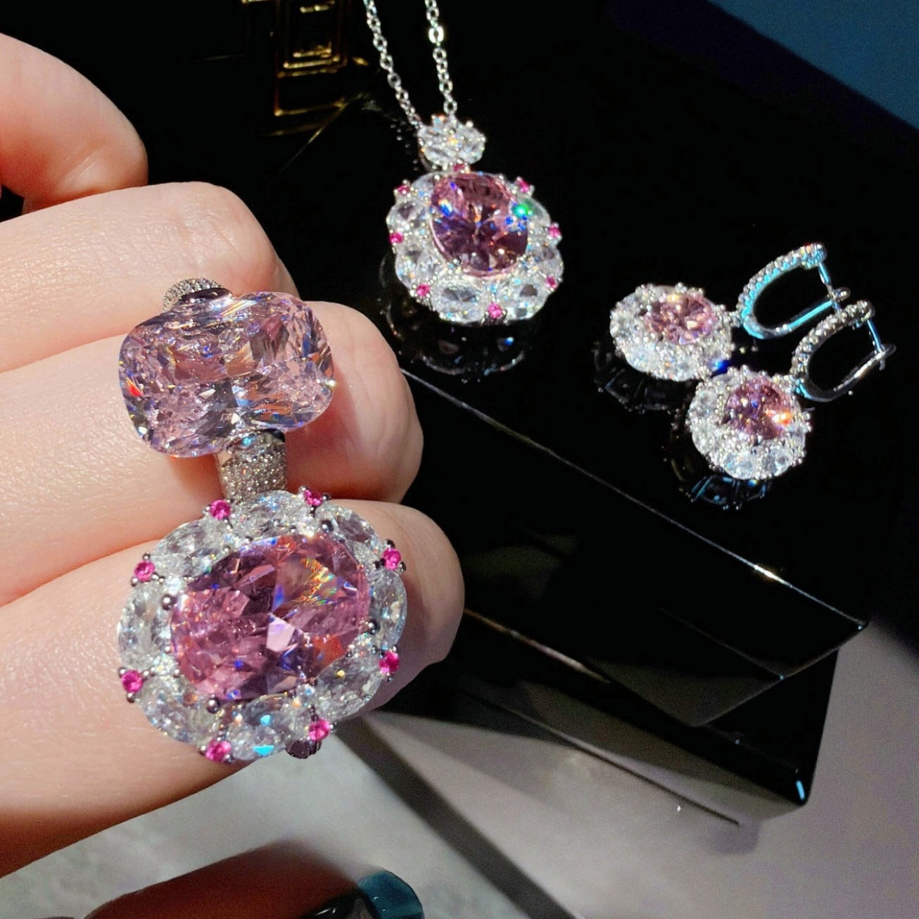 Cherry Blossom Pink Oval Radiance Jewelry Set