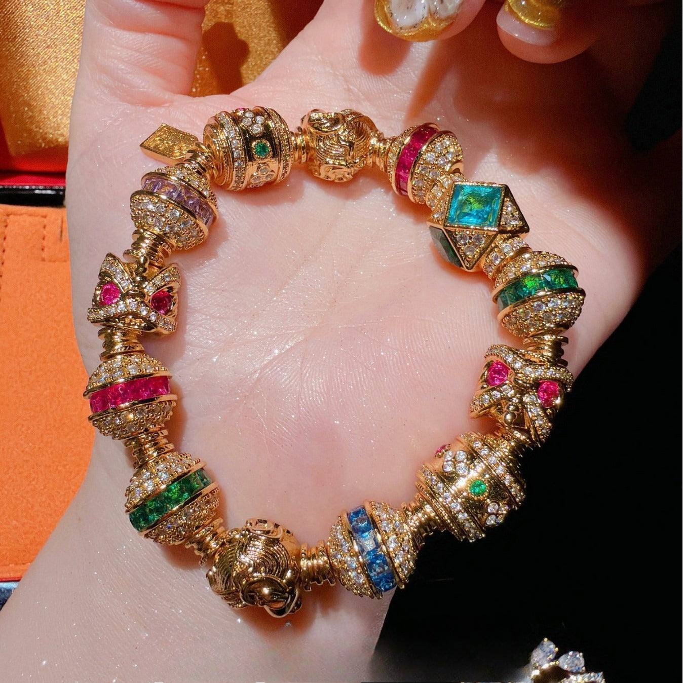 Byzantine Jewel-Tone Orb Link Station Bracelet