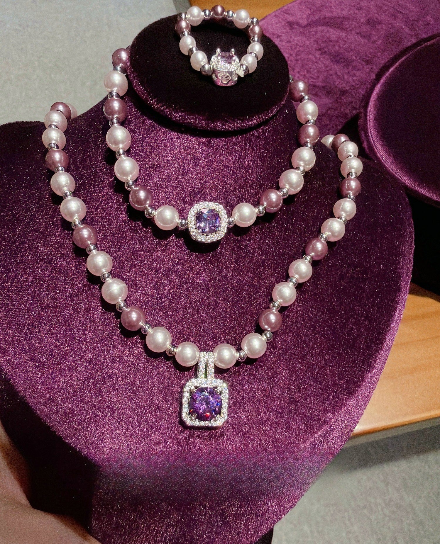 Baroque Romantic Purple 5A CZ Pearl Jewelry Set