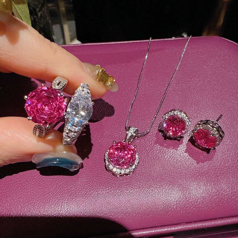 Romantic Raspberry Pink Rose Jewelry Set