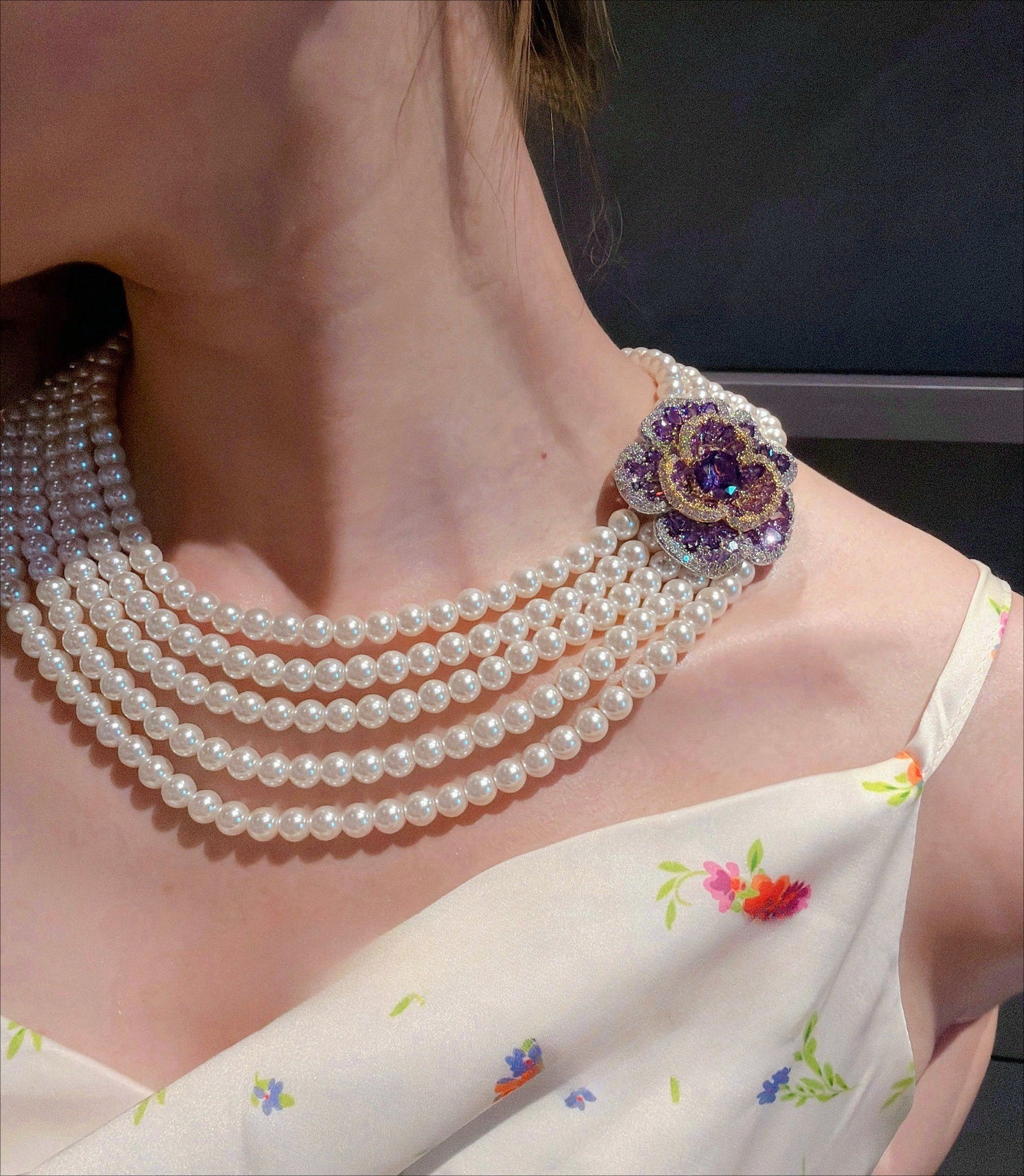 Royal Amethyst Floral Pearl Statement Jewelry Set