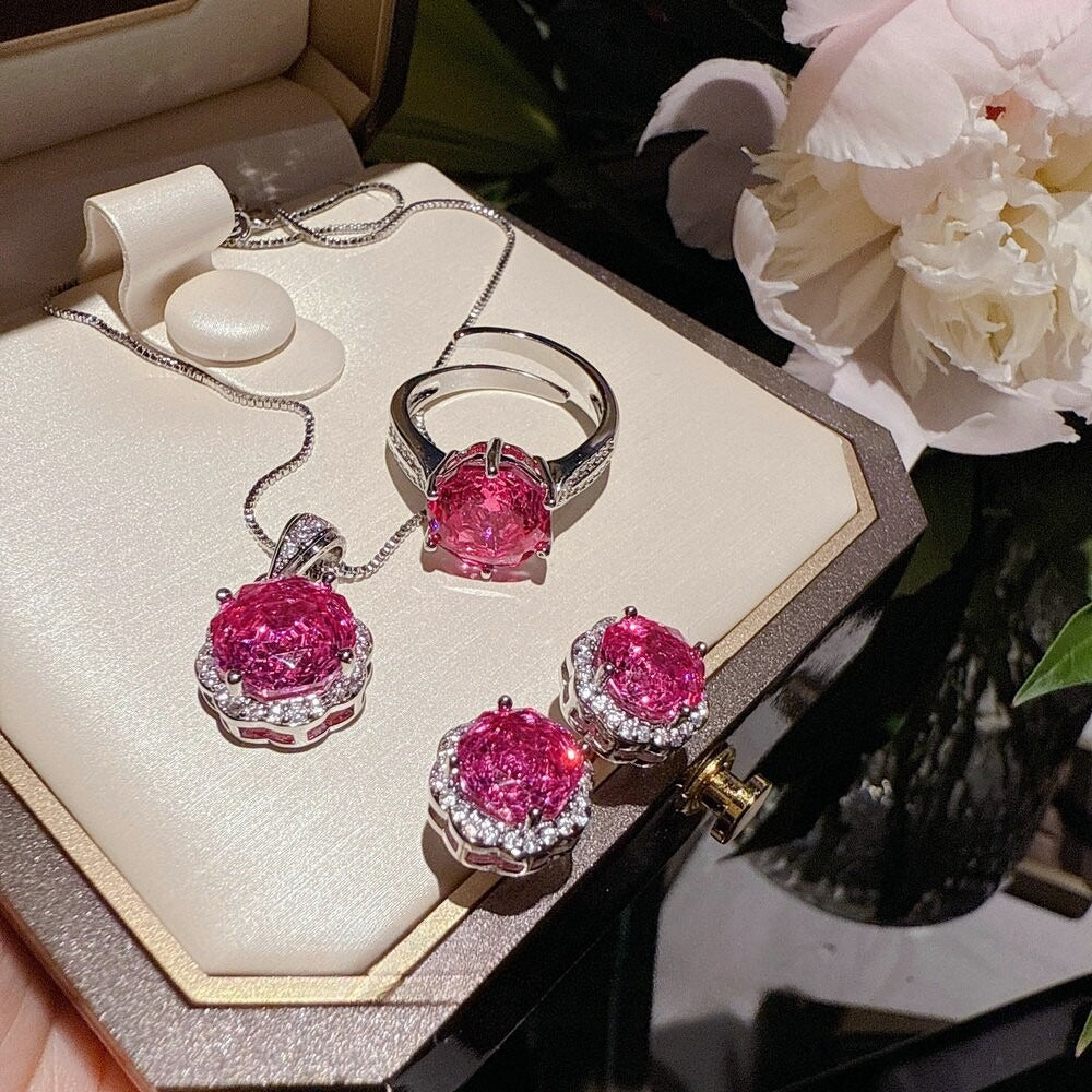 Romantic Raspberry Pink Rose Jewelry Set