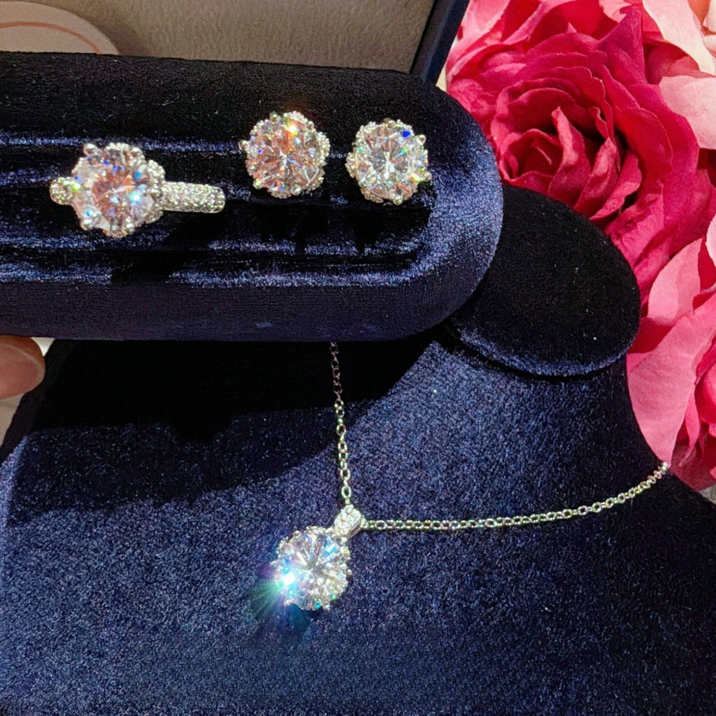 Bridal Bouquet Pendant Set|Premium CZ Necklace Earrings Ring