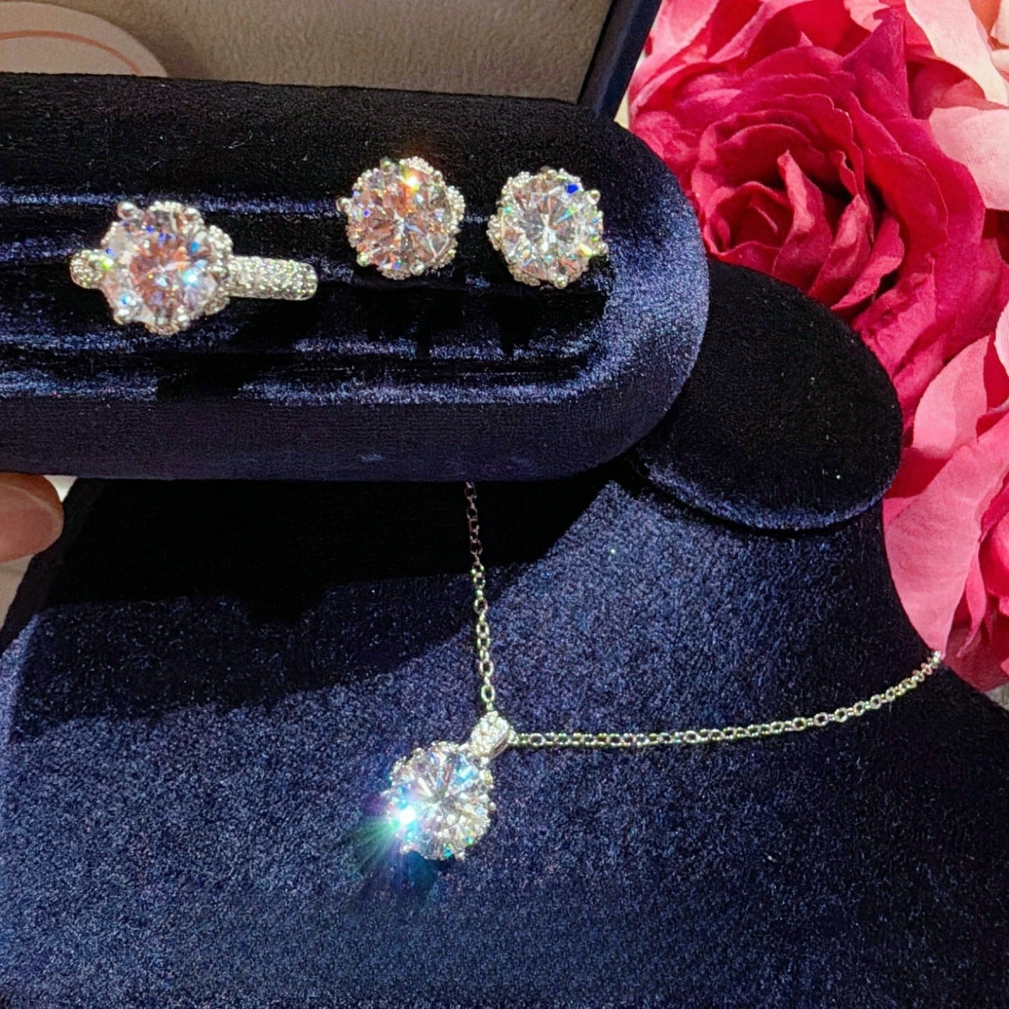 Bridal Bouquet Pendant Set|Premium CZ Necklace Earrings Ring