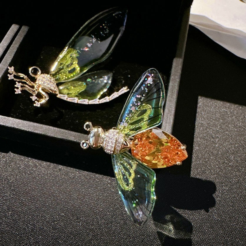 Vintage Honeybee Brooch | Translucent Winged Amber-Tone Pin