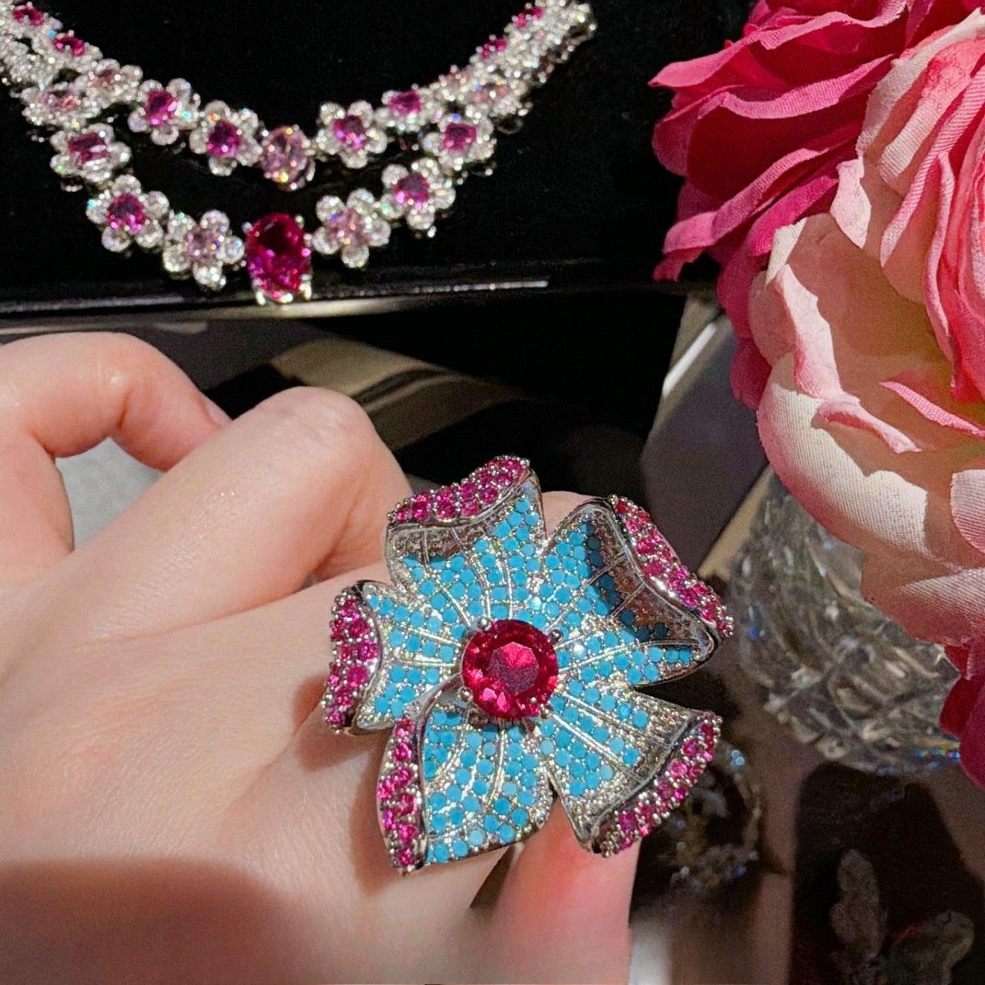 Bright Fuchsia Pink Blossom Floral Couture Statement