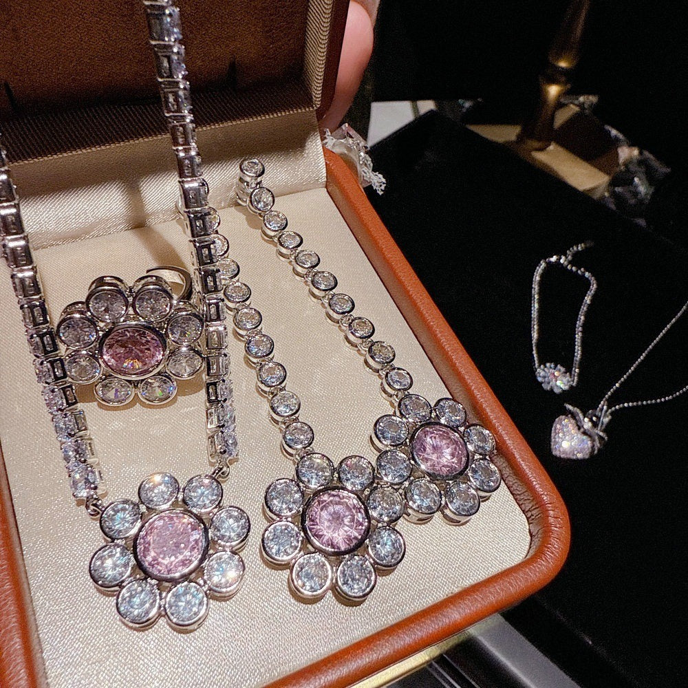Pink Floral Sunburst Jewelry Set| 18K Gold-Plated