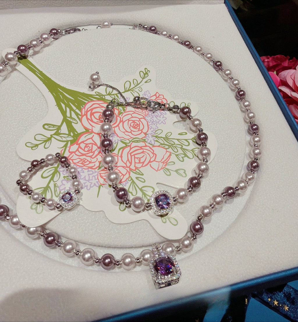 Baroque Romantic Purple 5A CZ Pearl Jewelry Set