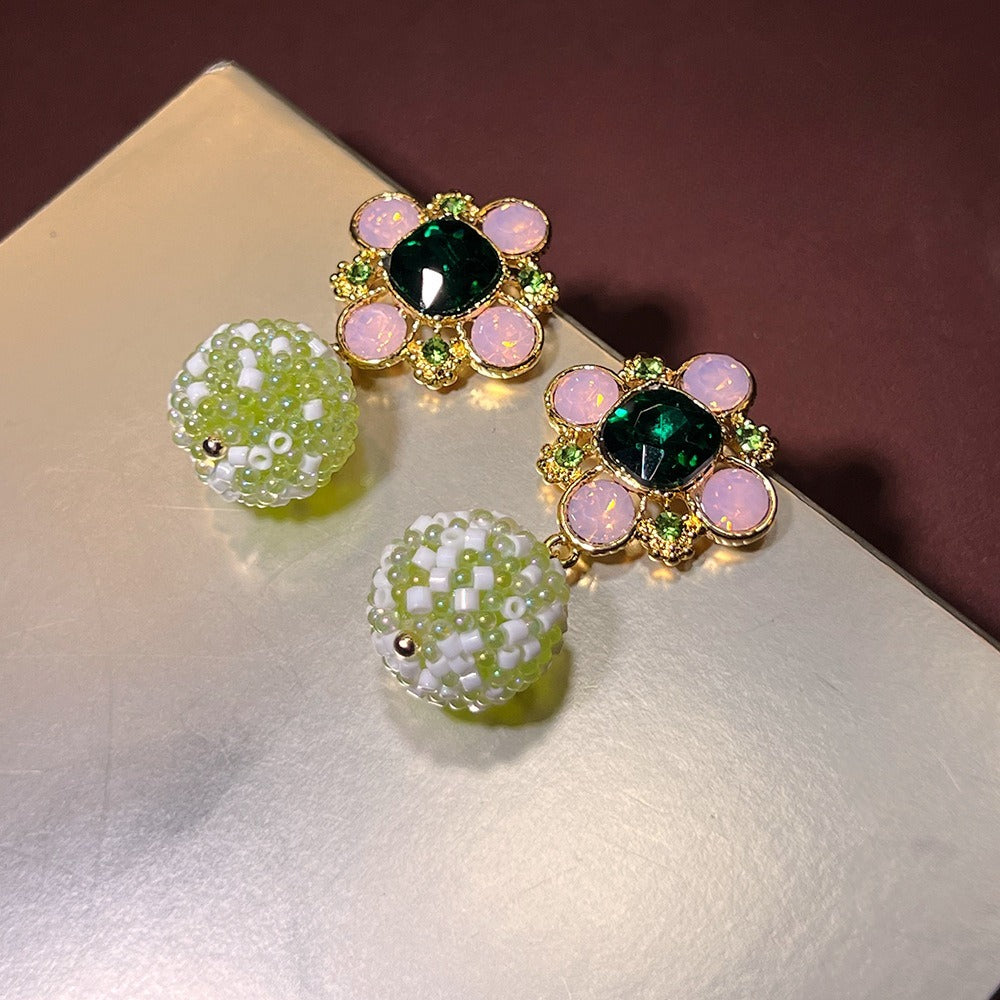 Vintage Floral Colorful Snowball Drop Earrings