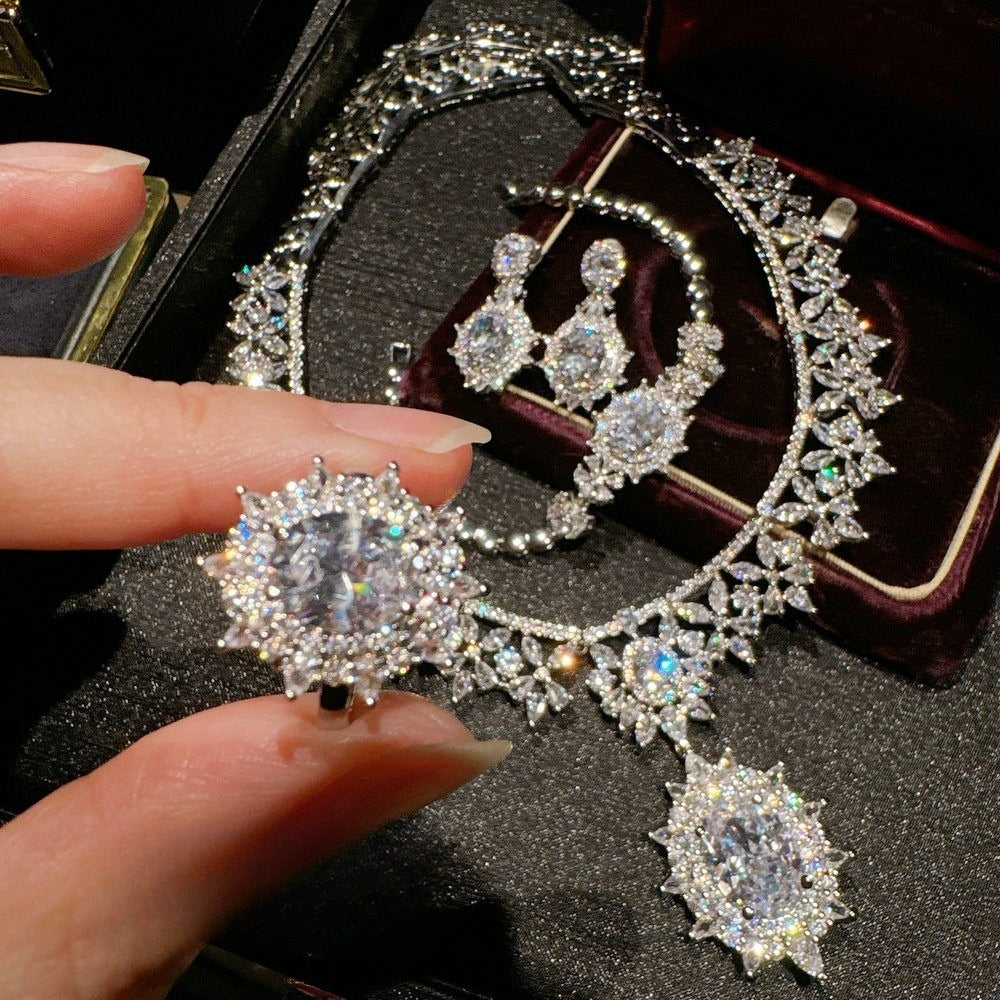Pavé Sunburst Floral Bridal Jewelry Set