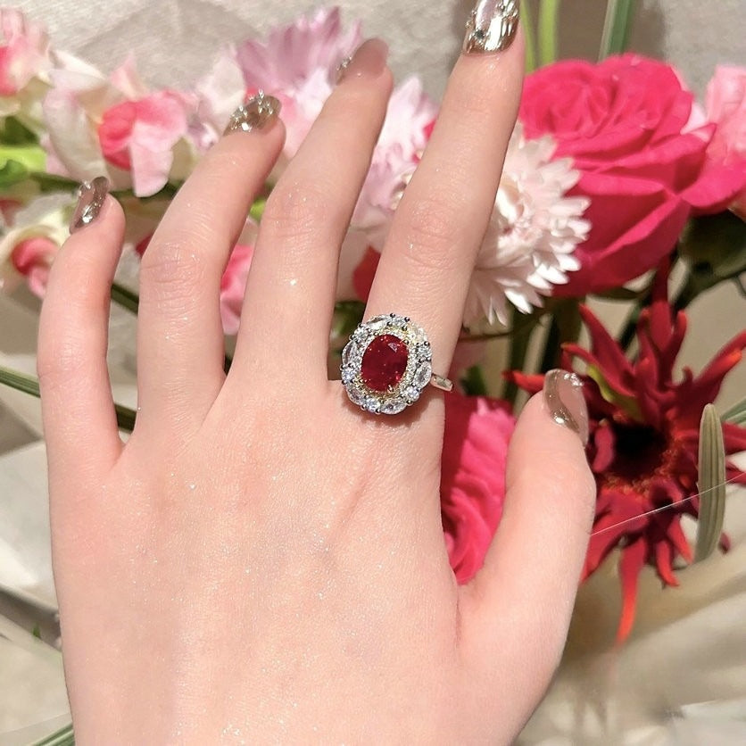Vintage 18K Gold-Plated Ruby-Tone Jewelry Set