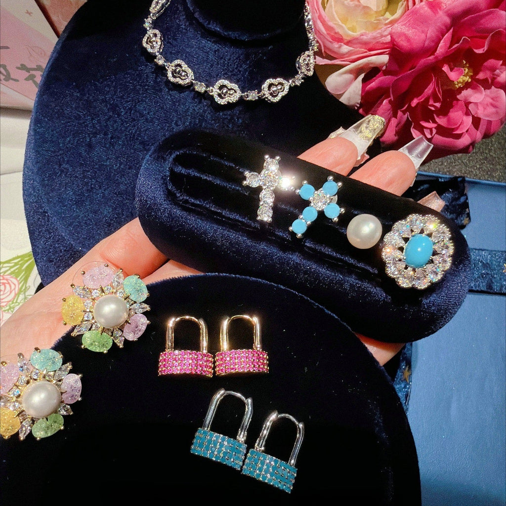 The Glaze Lock Essentials|Neon Pavé Multi-Color Modern Earrings Collection