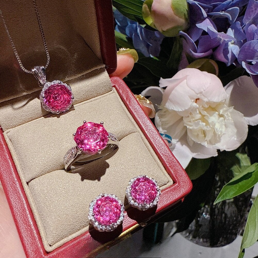 Romantic Raspberry Pink Rose Jewelry Set