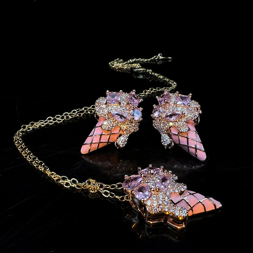 Sweet Ice Cream Enamel Necklace & Earrings Set