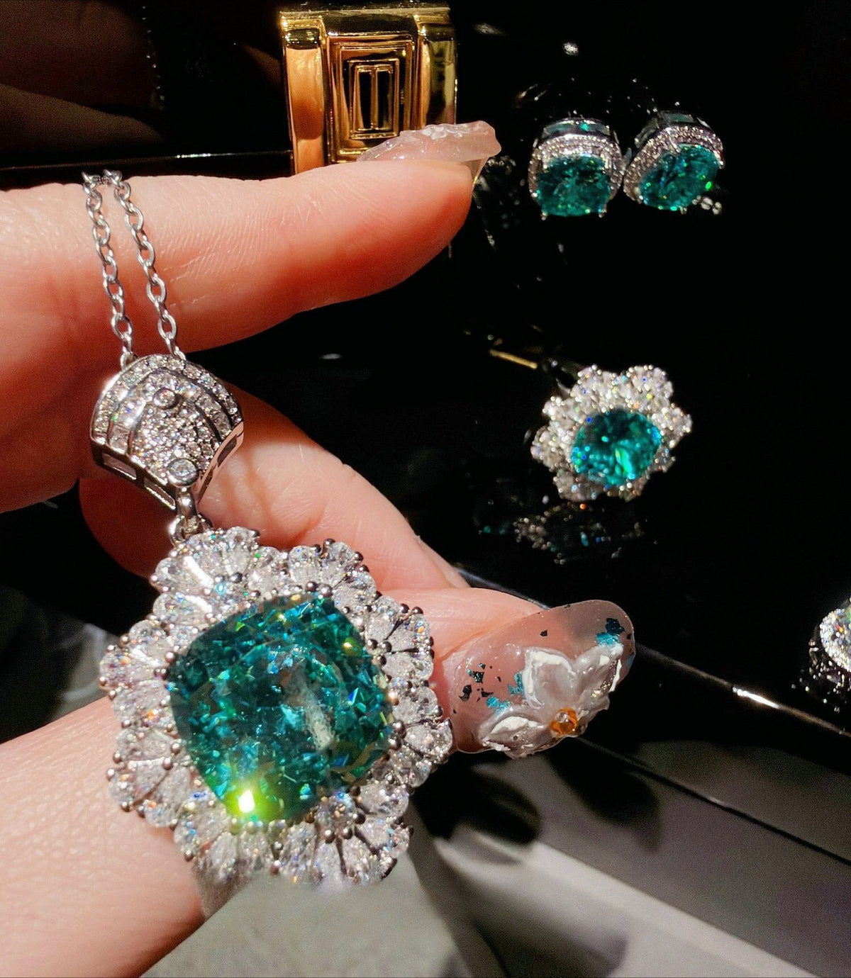 Paraiba Blue-Green Floral Jewelry Set