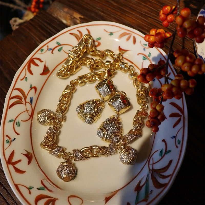 Vintage 1980s Couture Pavé Drop Statement Jewelry Set