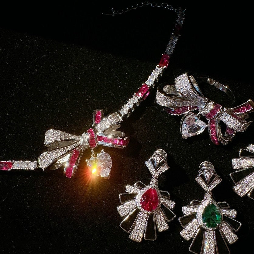 Romantic Bow Heart Dangle Bracelet Earring