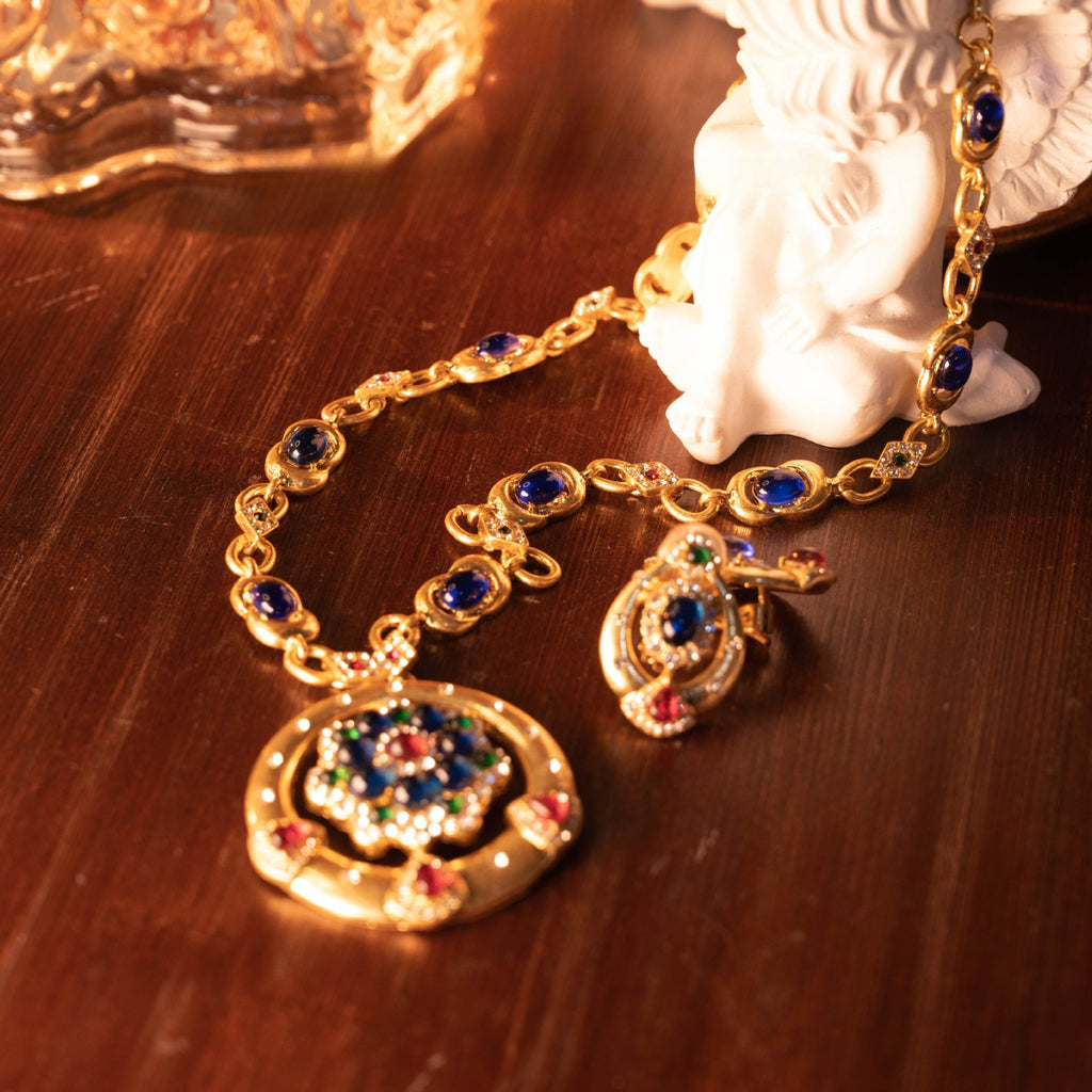 Byzantine Sapphire Blue Heritage Medallion Jewelry Set