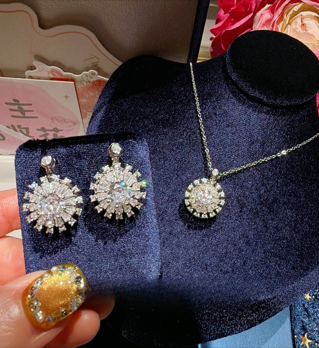 Shining Starburst Jewelry Set|Sparkling Full Pavé Silver-Tone Design