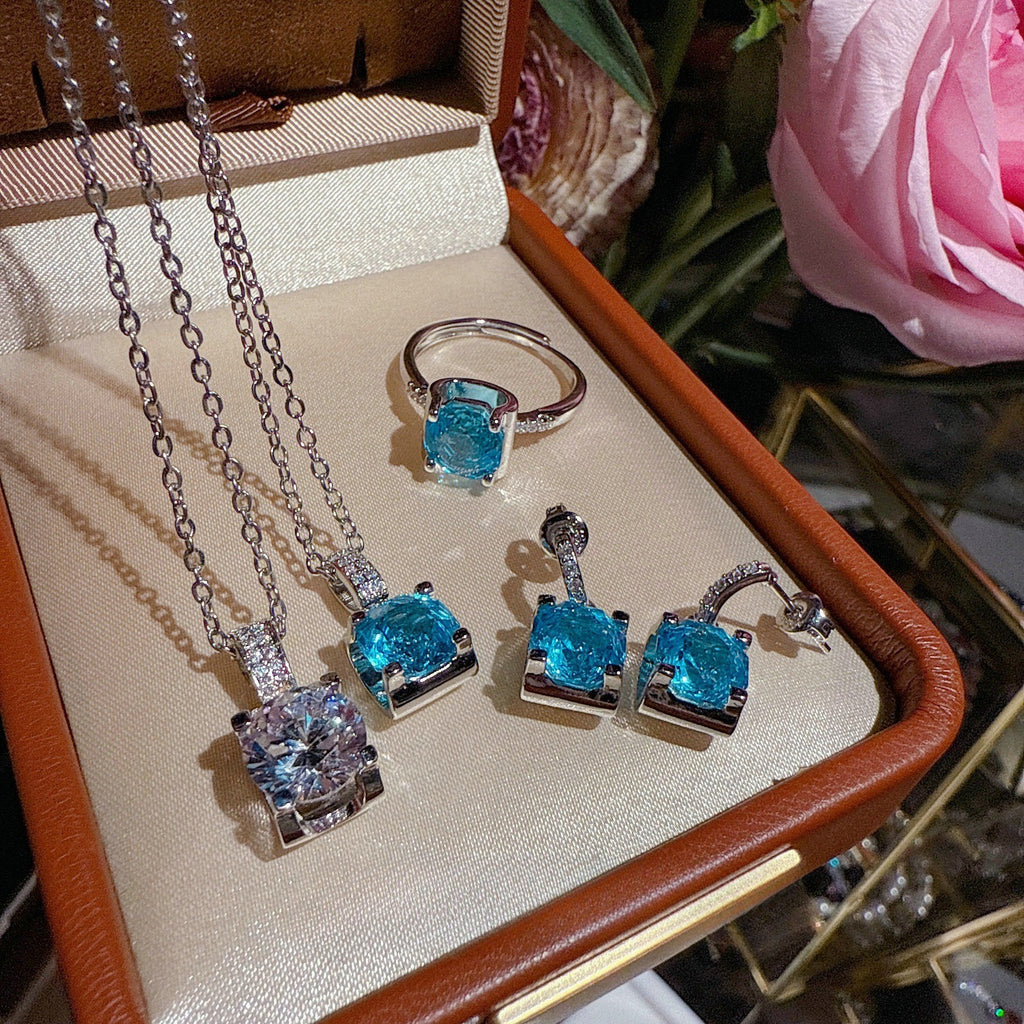 Paraiba Azure Rose-Cut 18K Gold Plated Jewelry Set