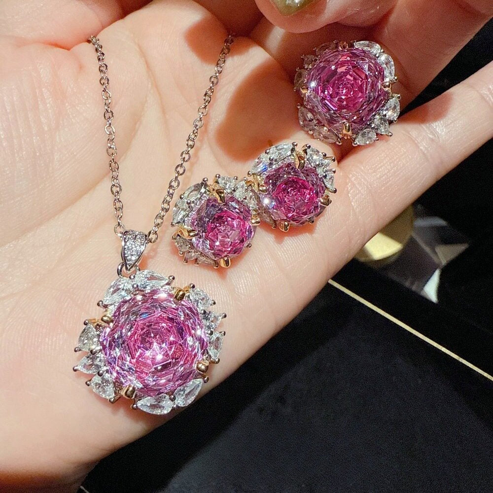 French Romantic Carved Rose Halo Jewelry Set