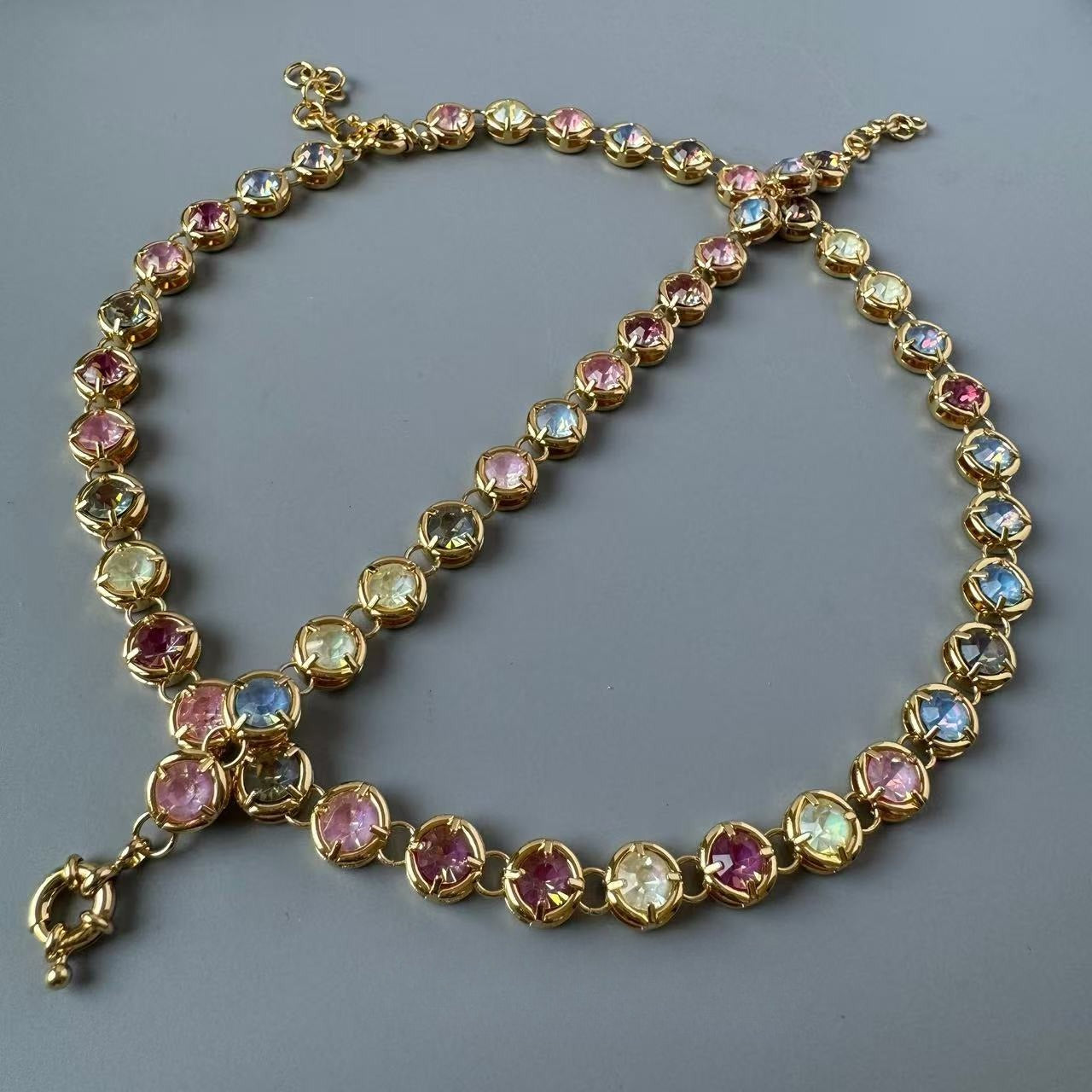 18K Gold Plated Multi-Color CZ Necklace