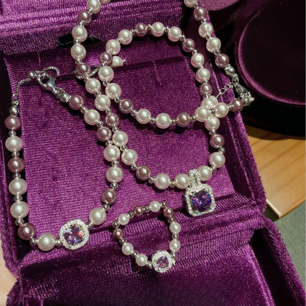 Baroque Romantic Purple 5A CZ Pearl Jewelry Set