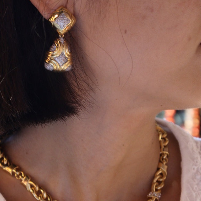 Vintage 1980s Couture Pavé Drop Statement Jewelry Set