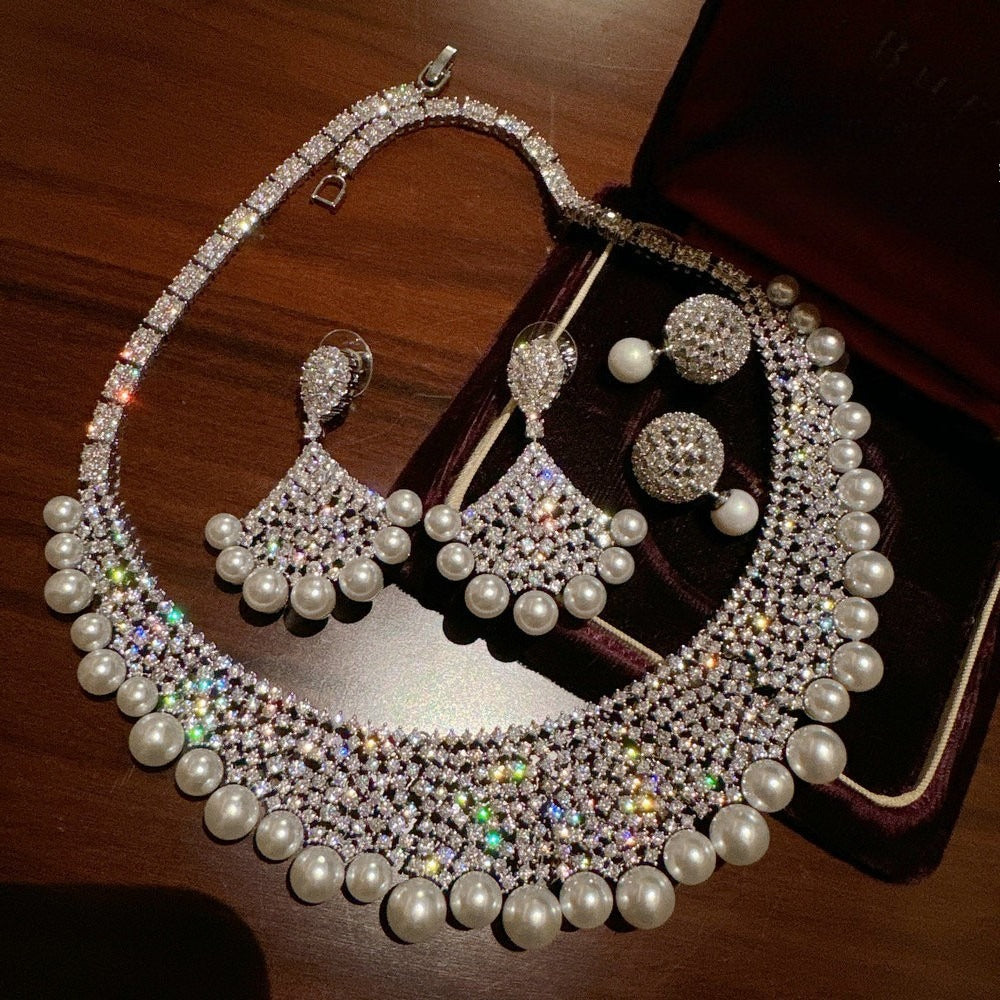 Vintage Gatsby Bridal Parure|Grand Pave Shell Pearl Wedding Collection