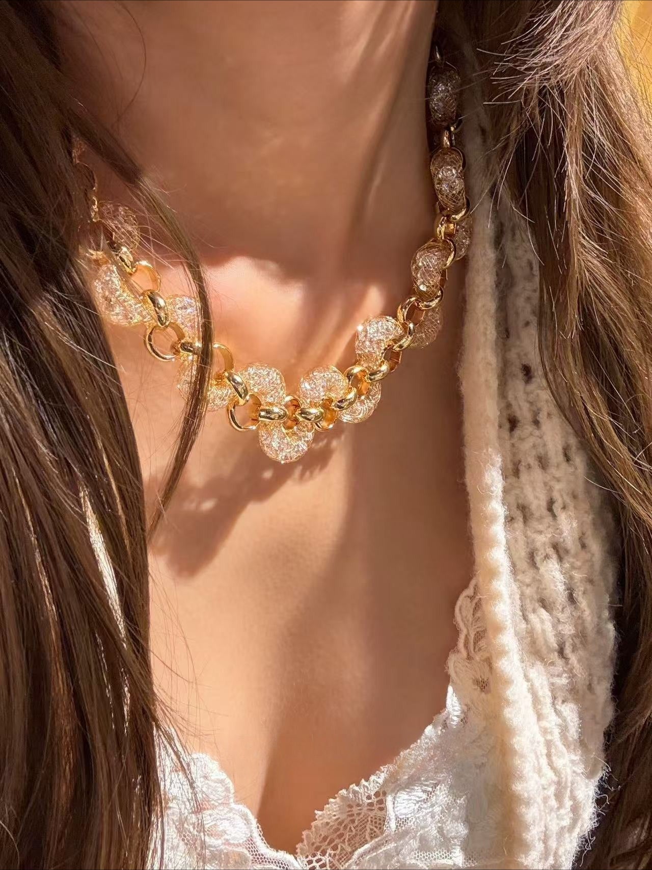 Gilded Hourglass Mesh Set|Floating Diamond-Encrusted Luxury Jewelry