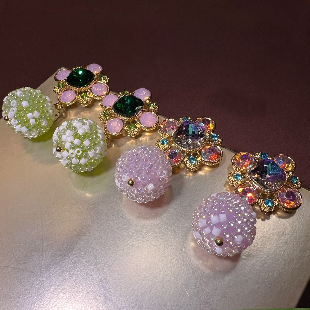 Vintage Floral Colorful Snowball Drop Earrings