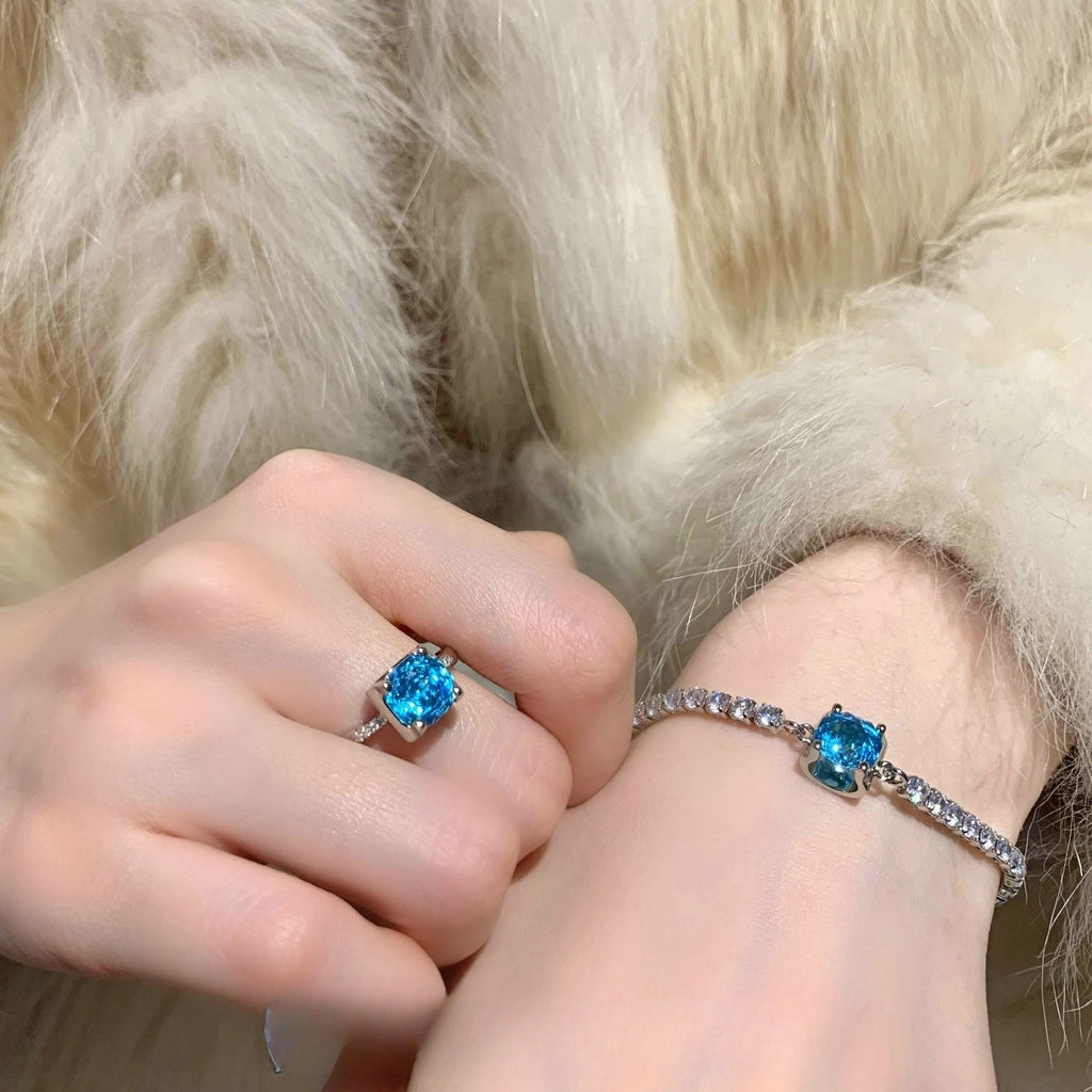 Paraiba Azure Rose-Cut 18K Gold Plated Jewelry Set