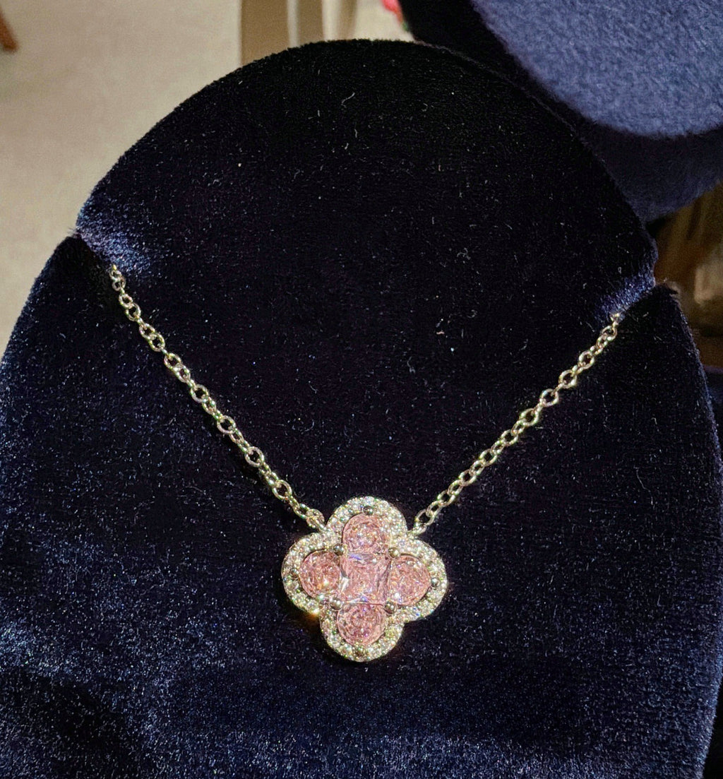 Blush Pink Four-Leaf Clover Full Pavé 18K Gold Plated Jewelry Set