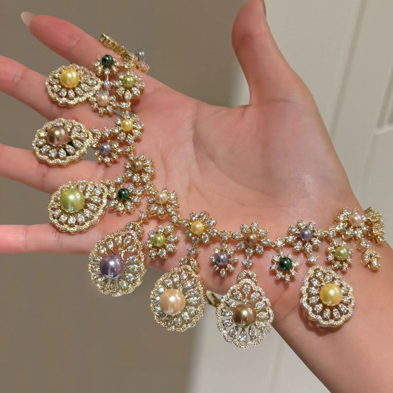 Enchanted Garden Multi-Color Pearl Garland Necklace Earrings
