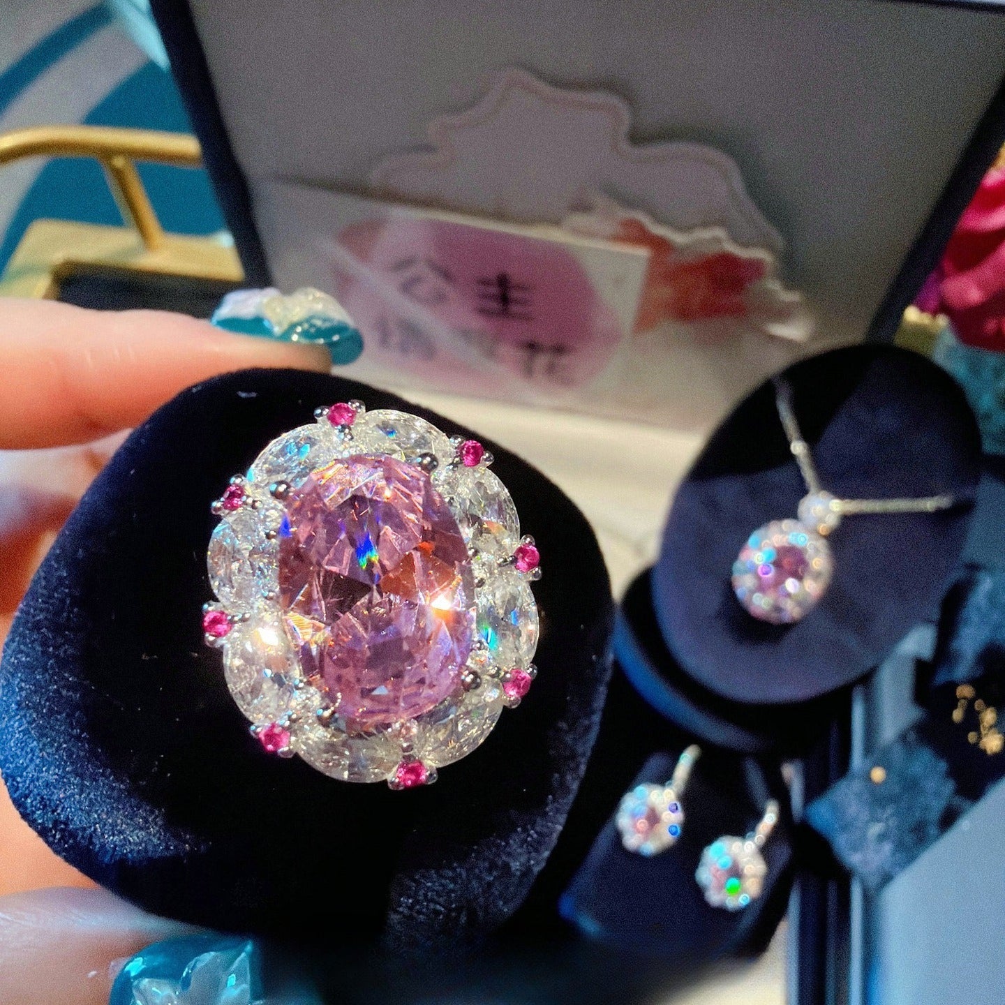 Cherry Blossom Pink Oval Radiance Jewelry Set