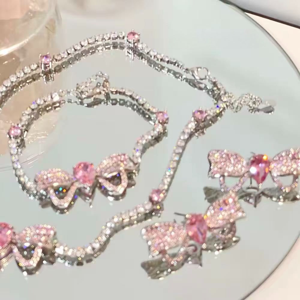 Fairytale Bow Necklace Bracelet Ring & Earrings Set