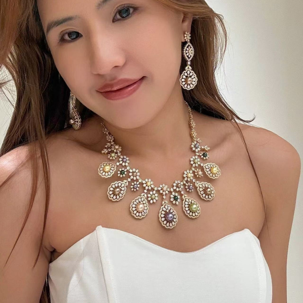 Enchanted Garden Multi-Color Pearl Garland Necklace Earrings