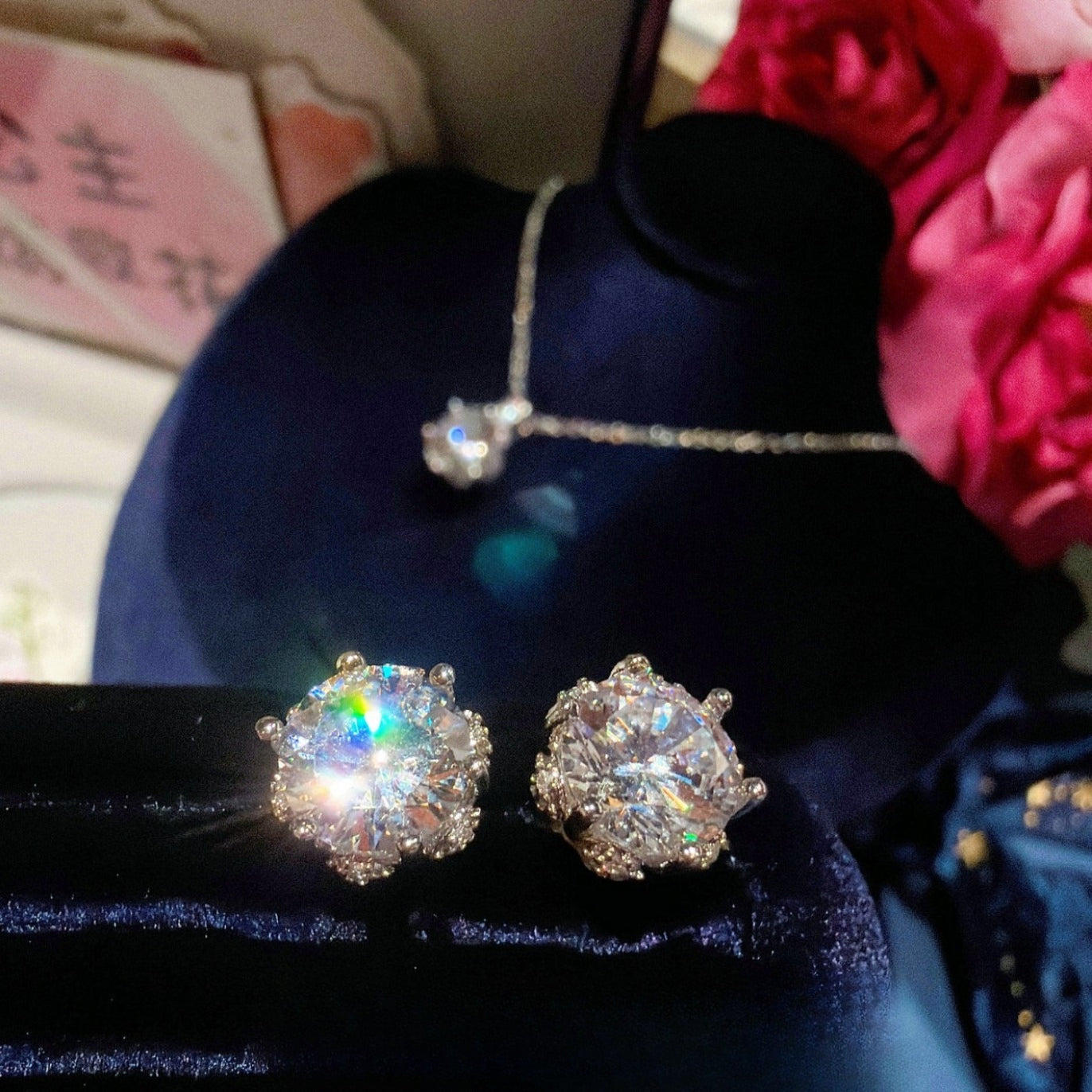 Bridal Bouquet Pendant Set|Premium CZ Necklace Earrings Ring