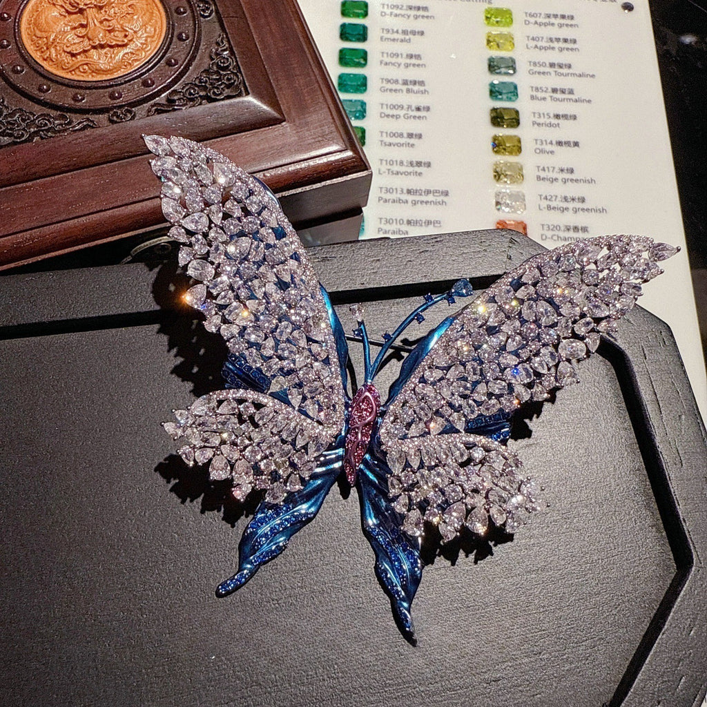 Couture Enamel Butterfly Brooch|Marquise-Cut 5A CZ|Exquisite Craftsmanship