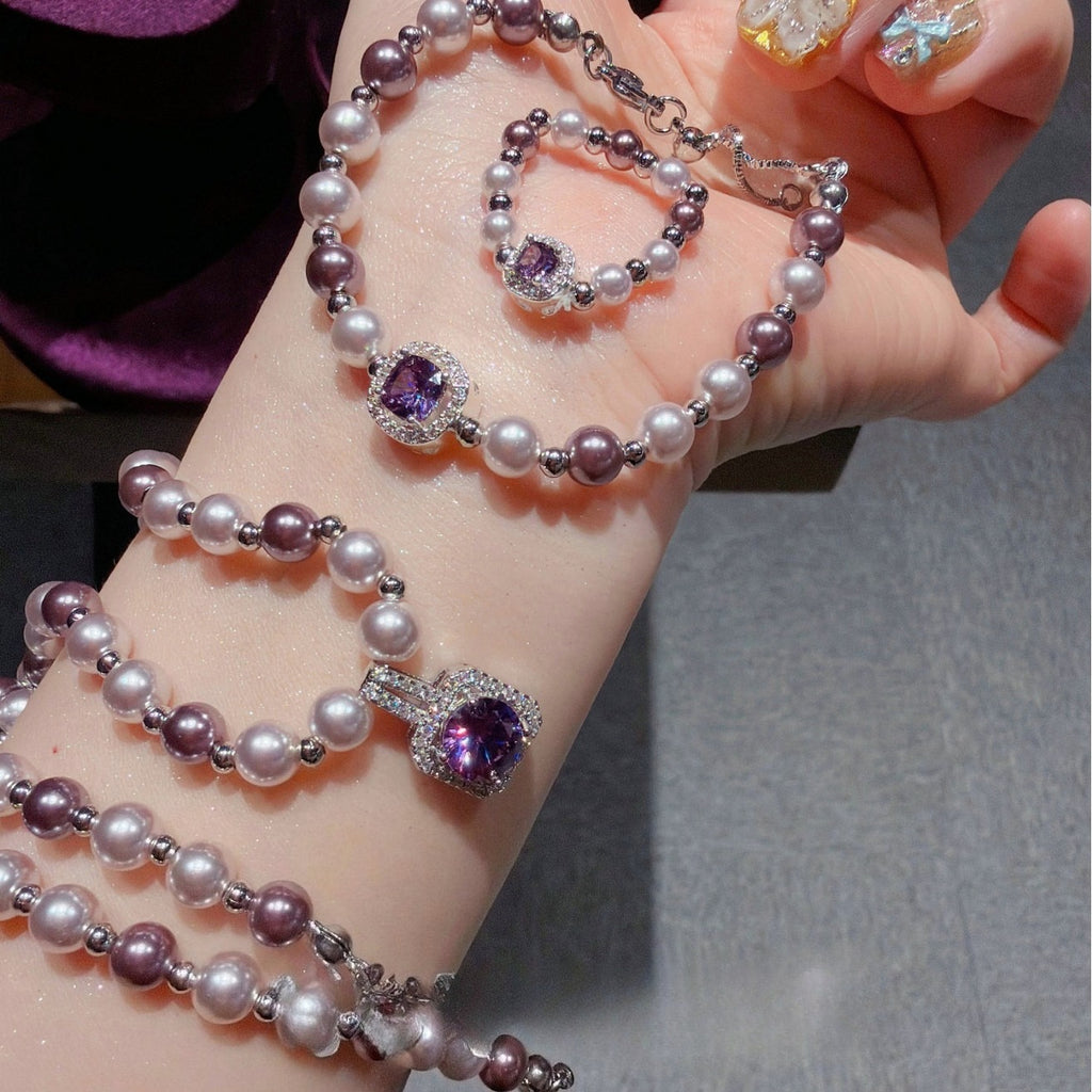 Baroque Romantic Purple 5A CZ Pearl Jewelry Set