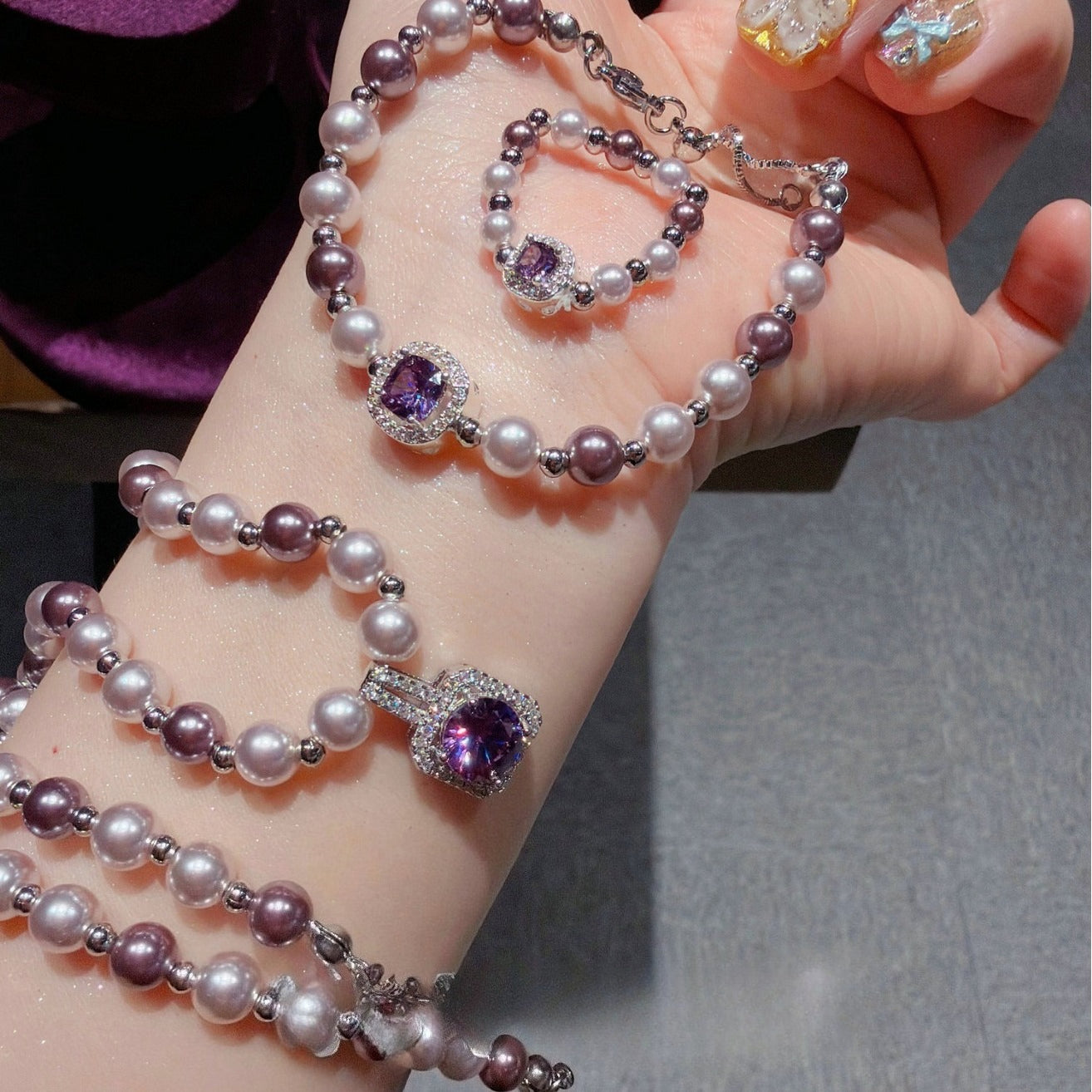 Baroque Romantic Purple 5A CZ Pearl Jewelry Set