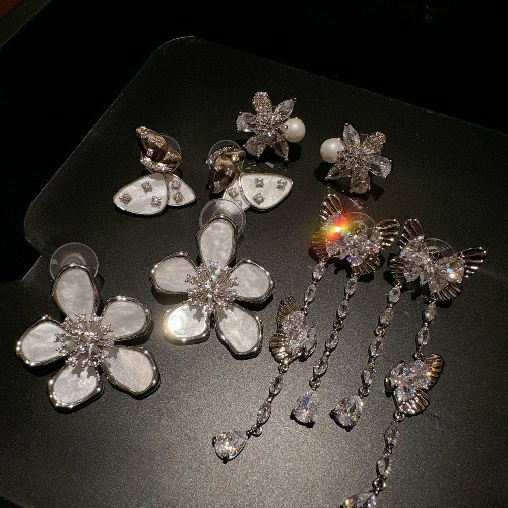 Luminous Mother-of-Pearl Flower & Butterfly Dangle Earrings