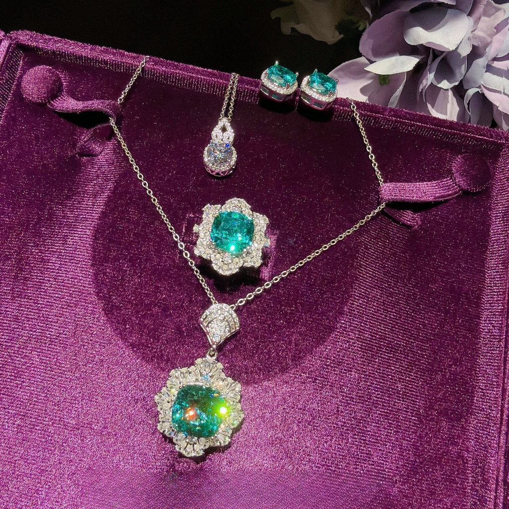 Paraiba Blue-Green Floral Jewelry Set