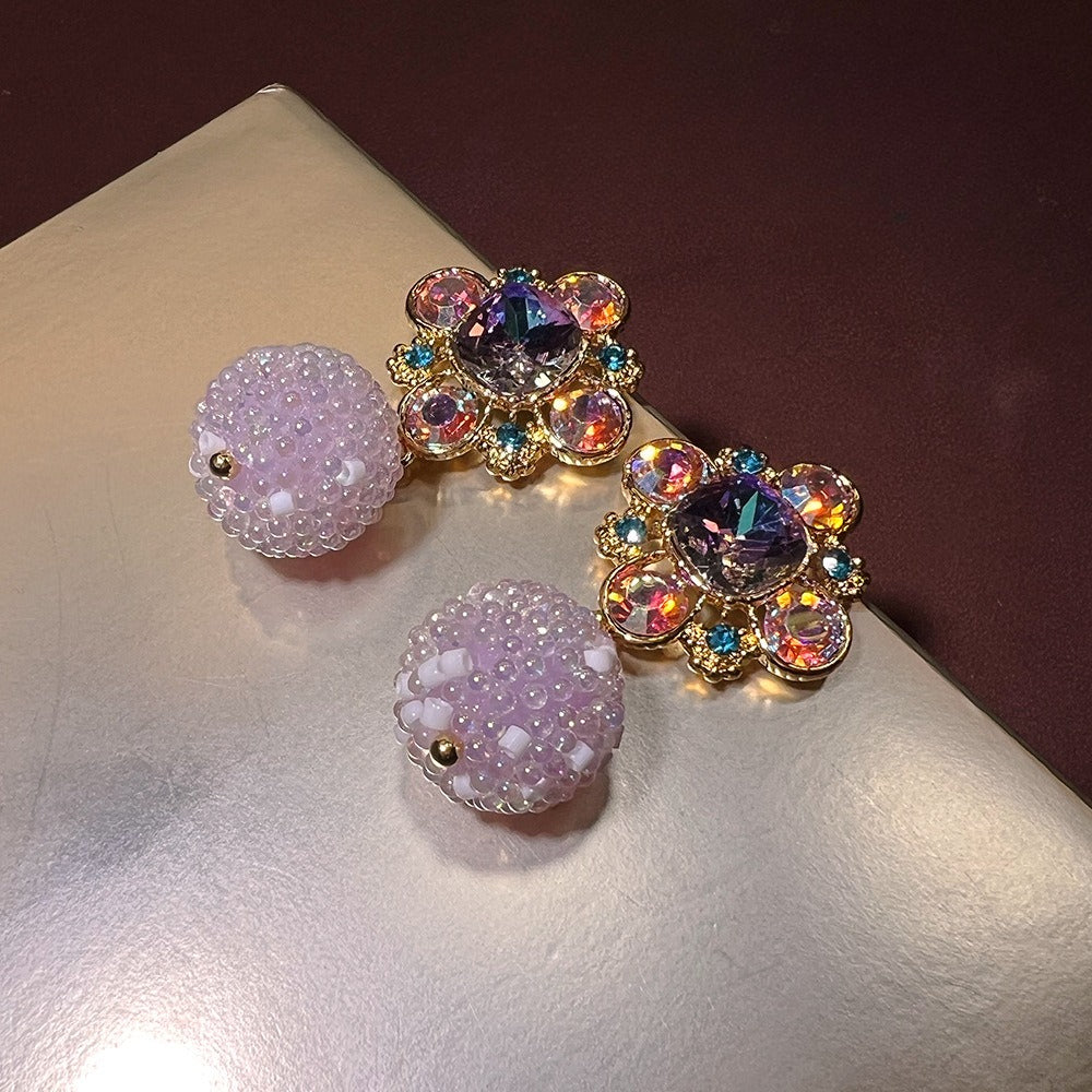 Vintage Floral Colorful Snowball Drop Earrings