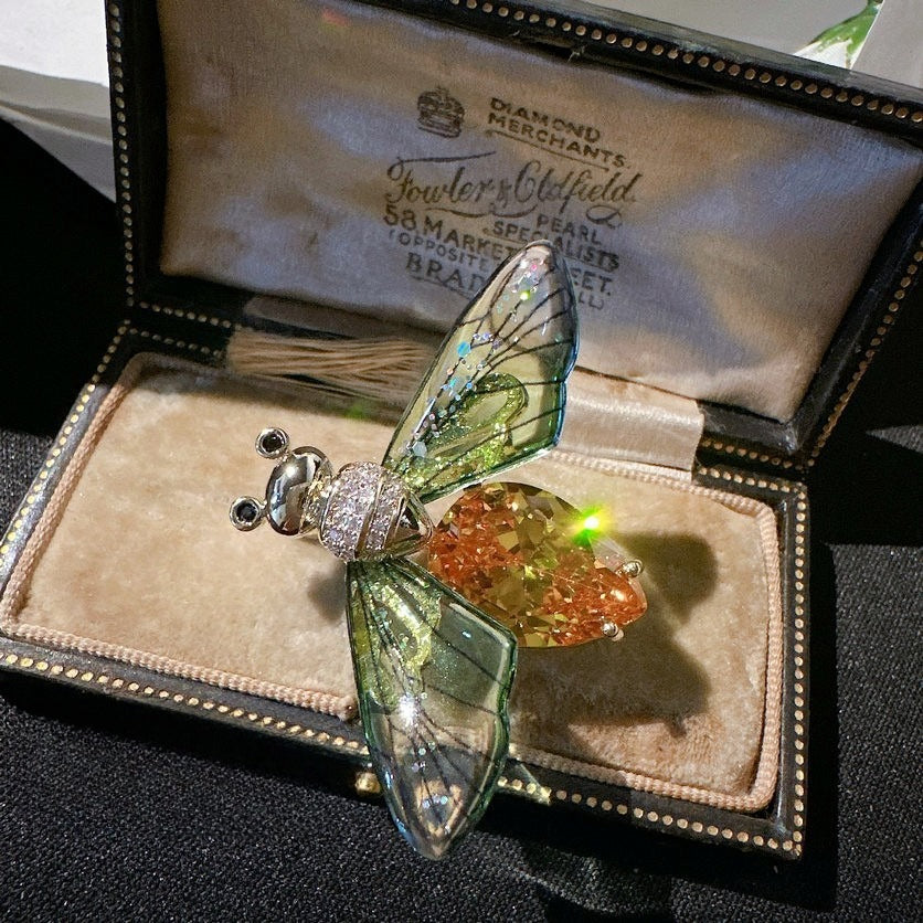 Vintage Honeybee Brooch | Translucent Winged Amber-Tone Pin