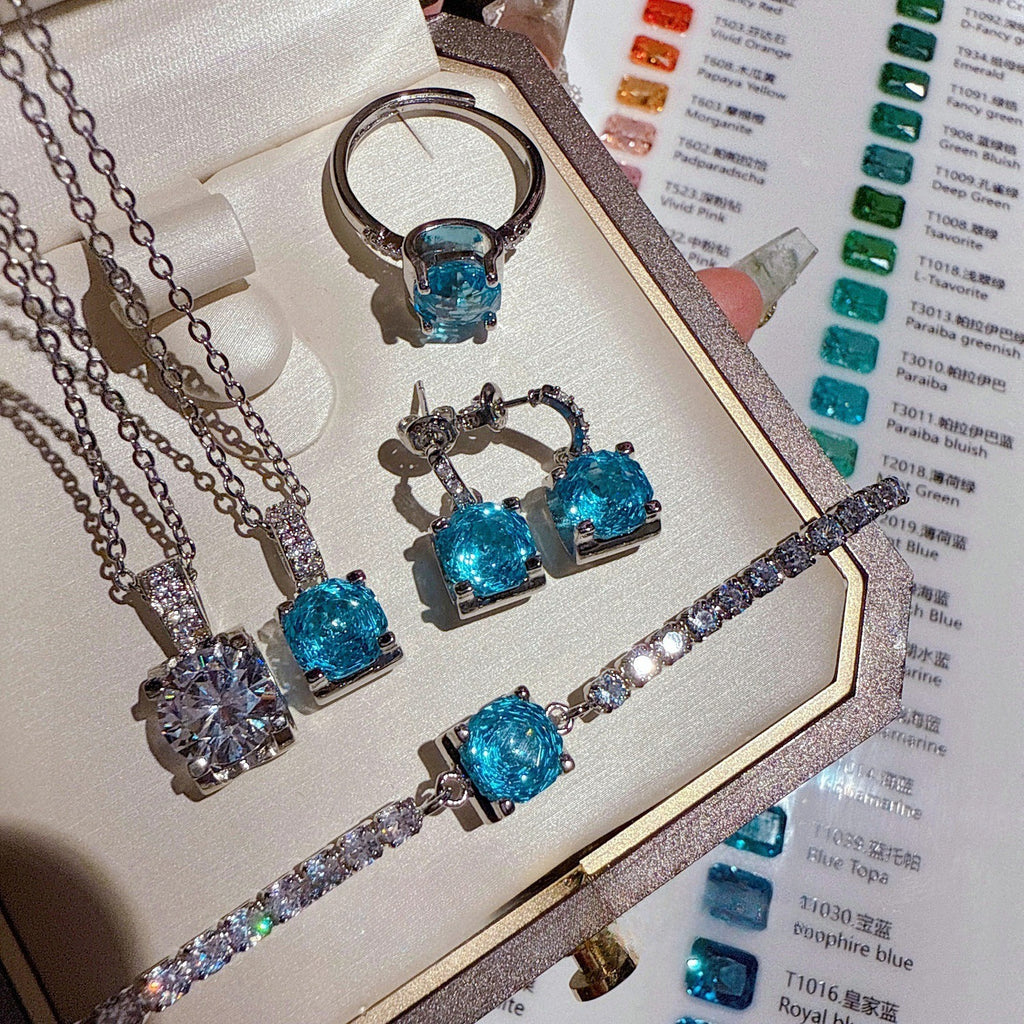 Paraiba Azure Rose-Cut 18K Gold Plated Jewelry Set